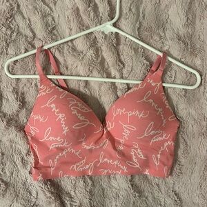 Pink with white lettering “love pink”